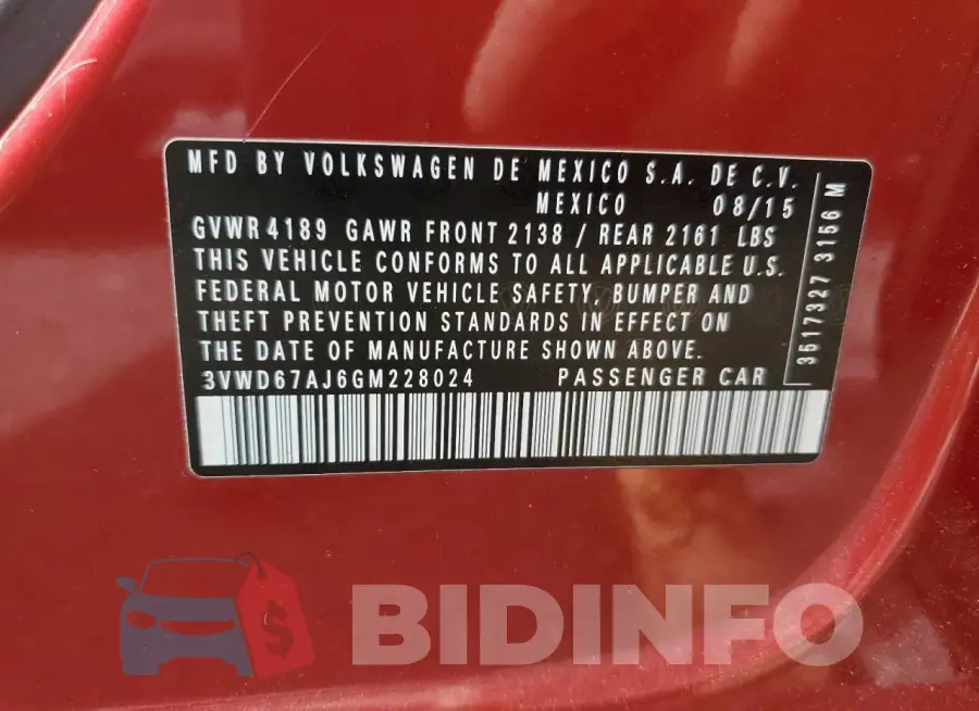 3VWD67AJ6GM228024 Photo# 12