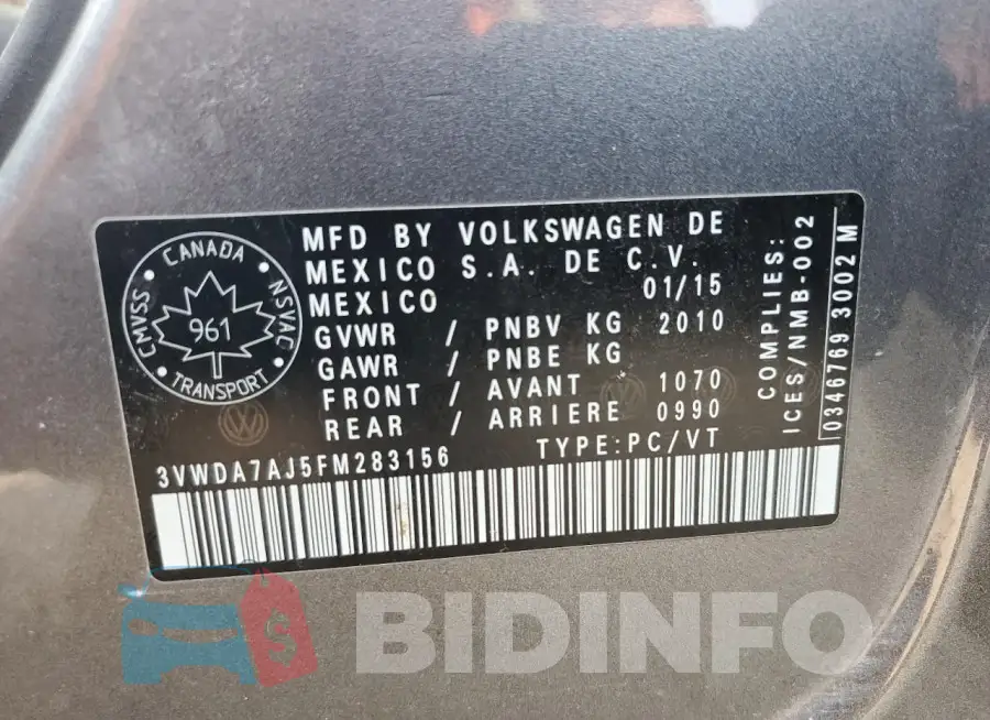 3VWDA7AJ5FM283156 Photo# 13