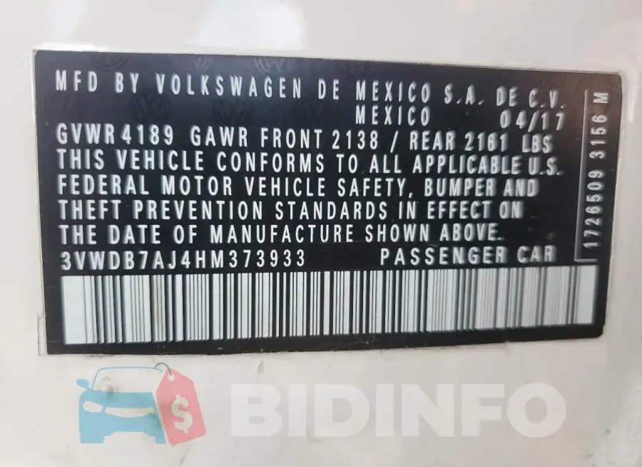 3VWDB7AJ4HM373933 Photo# 12