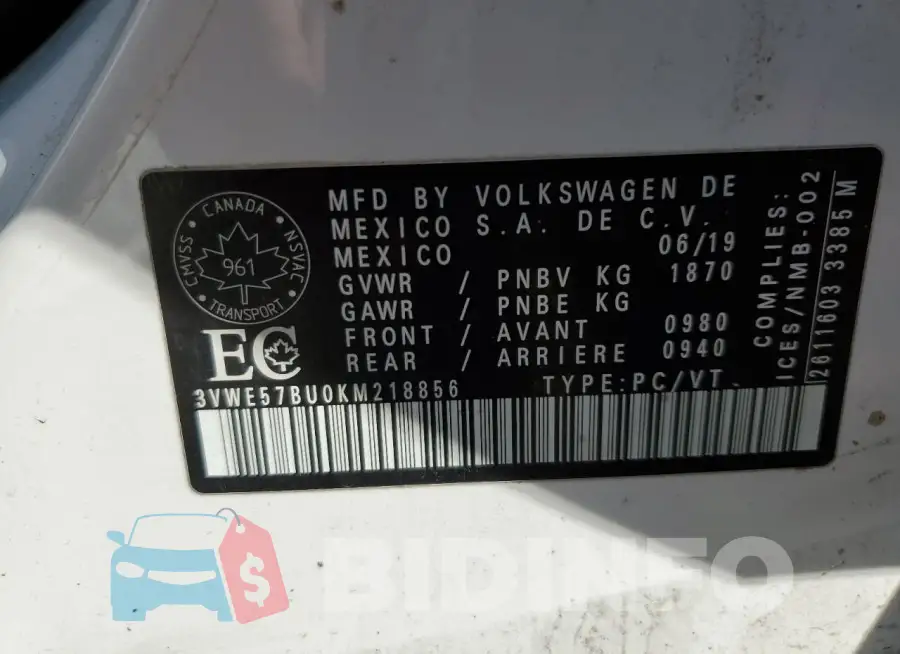 3VWE57BU0KM218856 Photo# 12