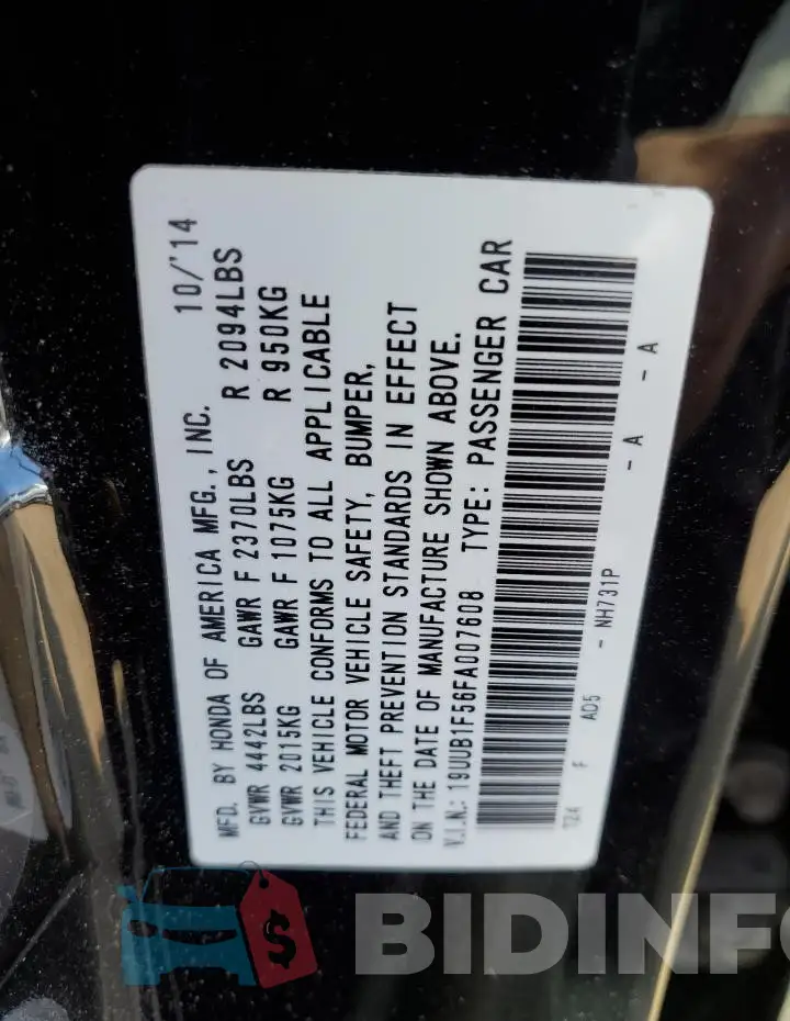 19UUB1F56FA007608 Photo# 13
