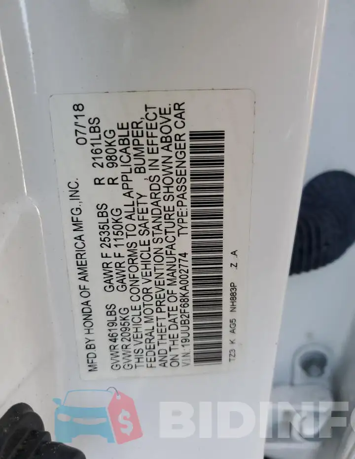 19UUB2F68KA002774 Photo# 12
