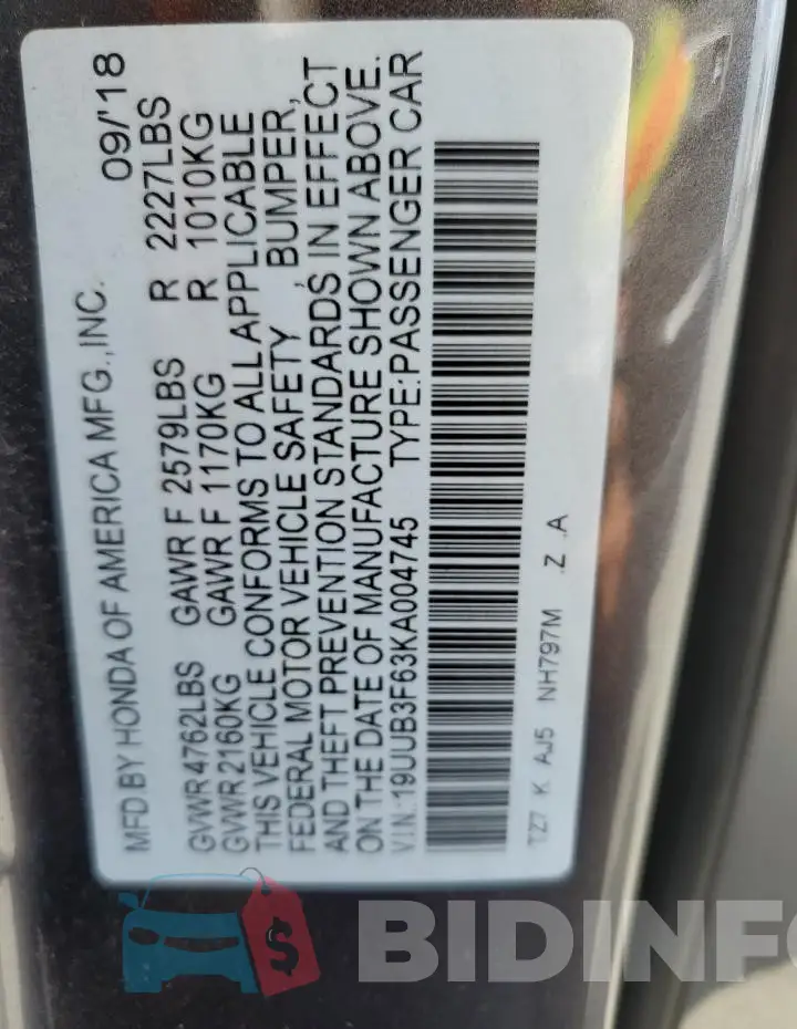19UUB3F63KA004745 Photo# 12