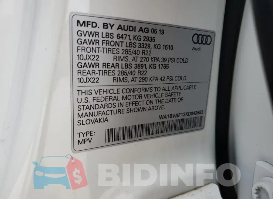 WA1BVAF12KD043583 Photo# 14