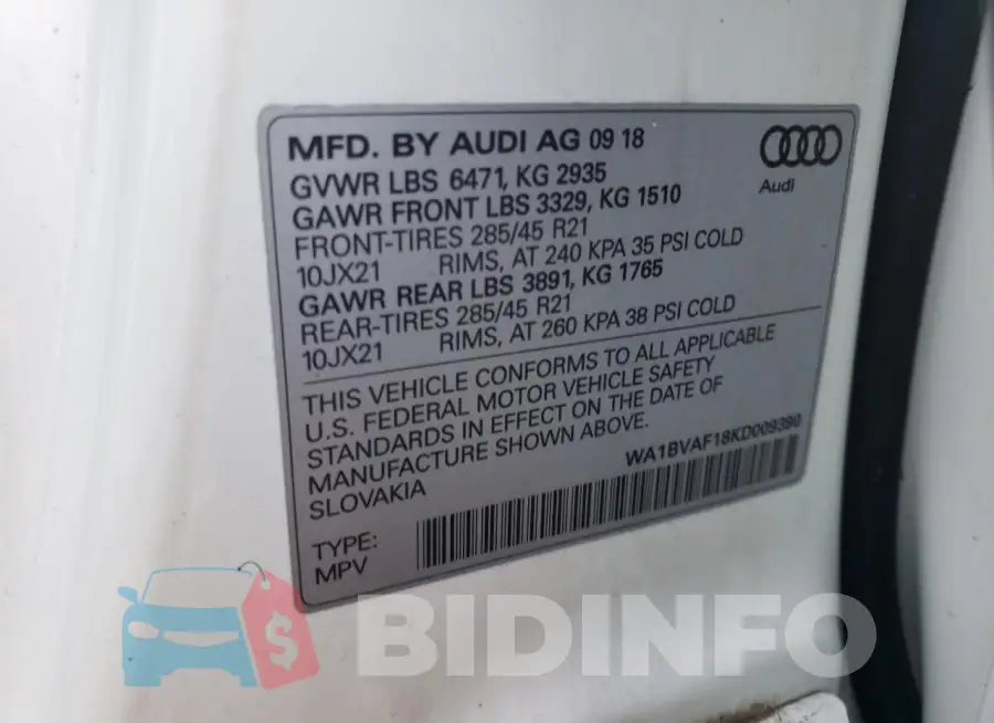 WA1BVAF18KD009390 Photo# 13