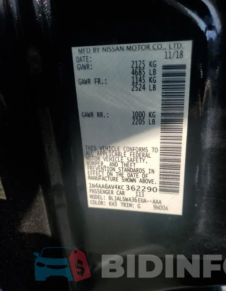 1N4AA6AV4KC362290 Photo# 12