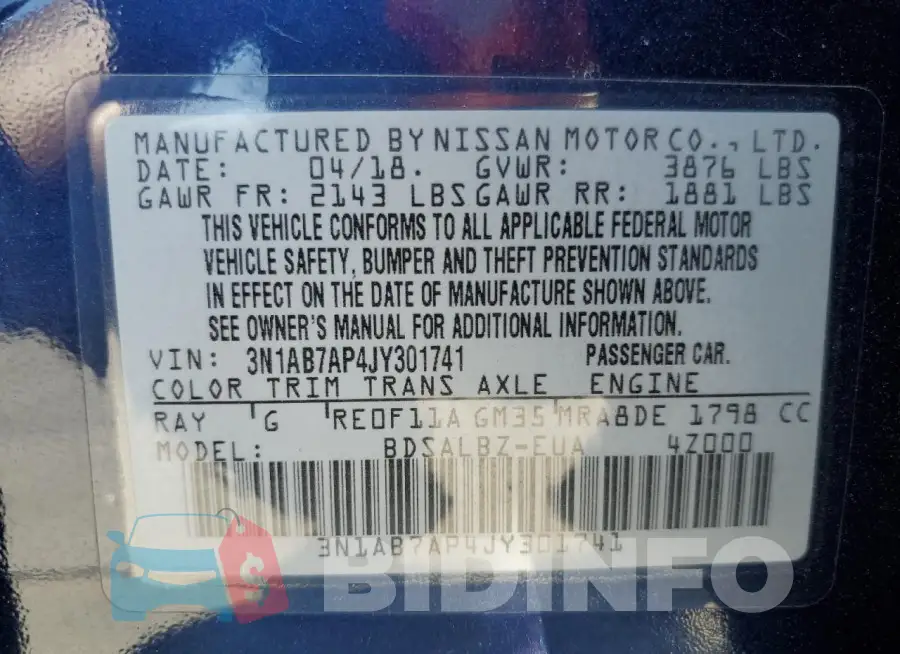3N1AB7AP4JY301741 Photo# 12