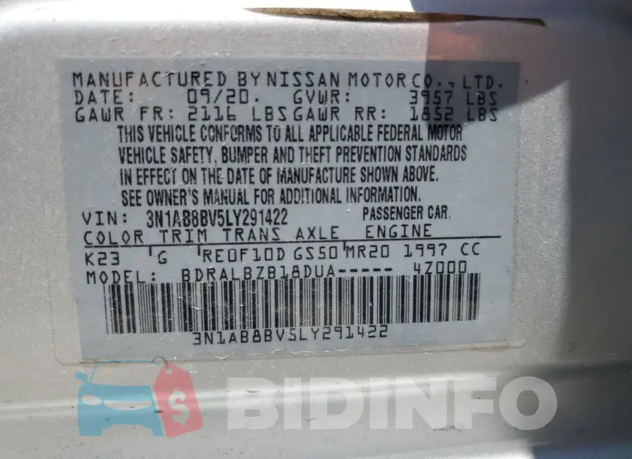 3N1AB8BV5LY291422 Photo# 12