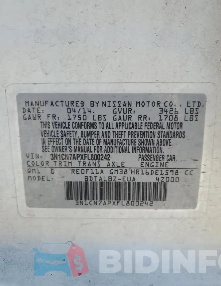 3N1CN7APXFL800242 Photo# 12