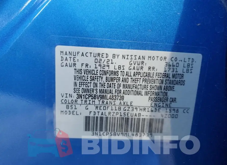 3N1CP5BV9ML483739 Photo# 13