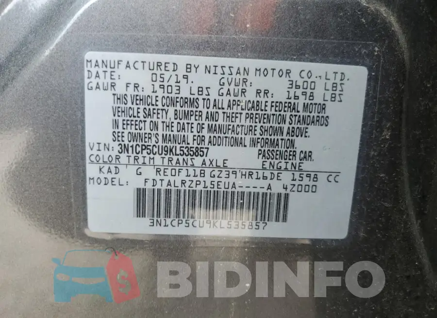 3N1CP5CU9KL535857 Photo# 13