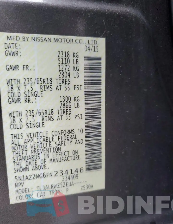 5N1AZ2MG6FN234146 Photo# 12