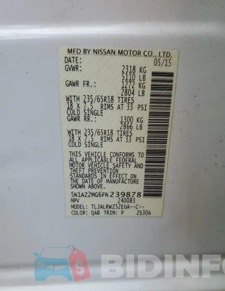 5N1AZ2MG6FN239878 Photo# 14