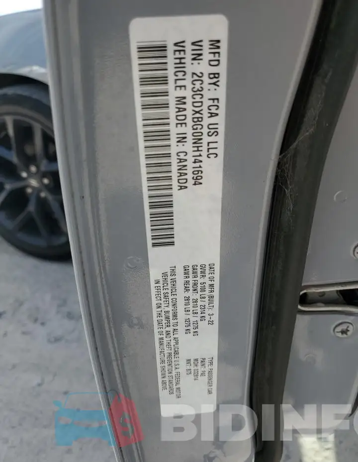 2C3CDXBG0NH141694 Photo# 12