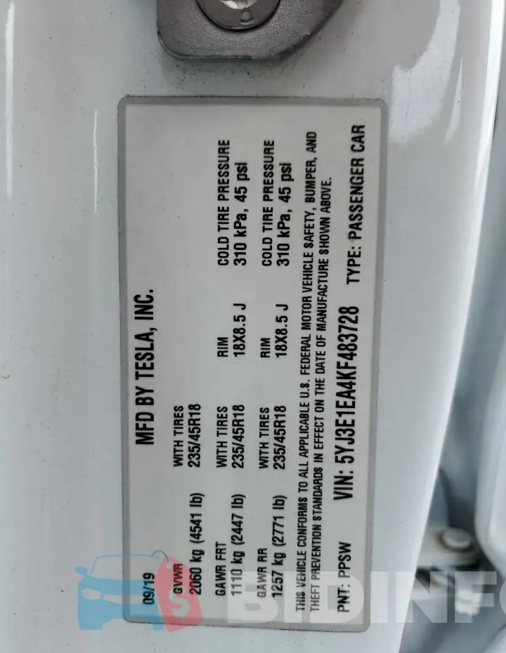5YJ3E1EA4KF483728 Photo# 13