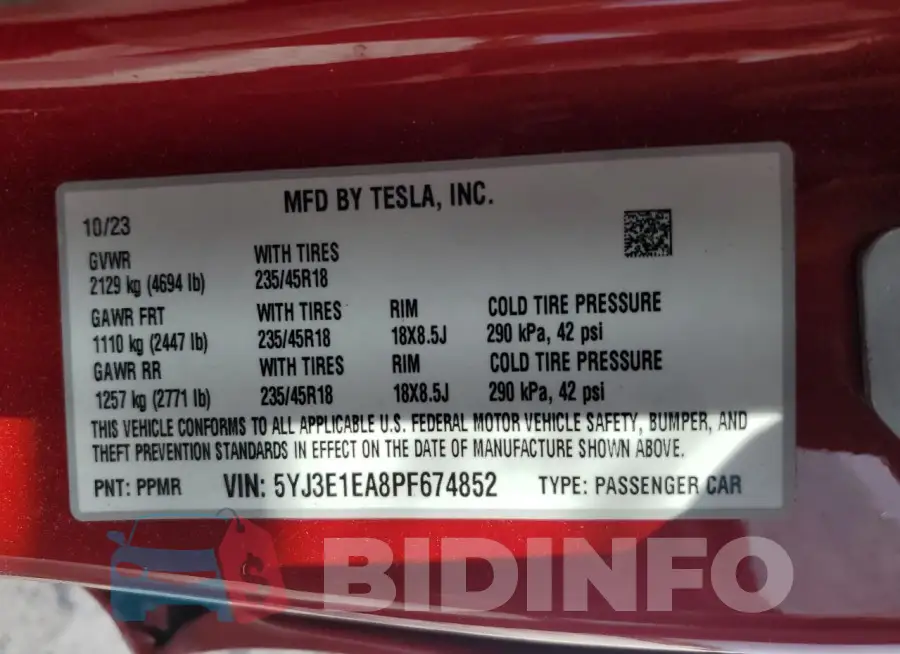 5YJ3E1EA8PF674852 Photo# 13
