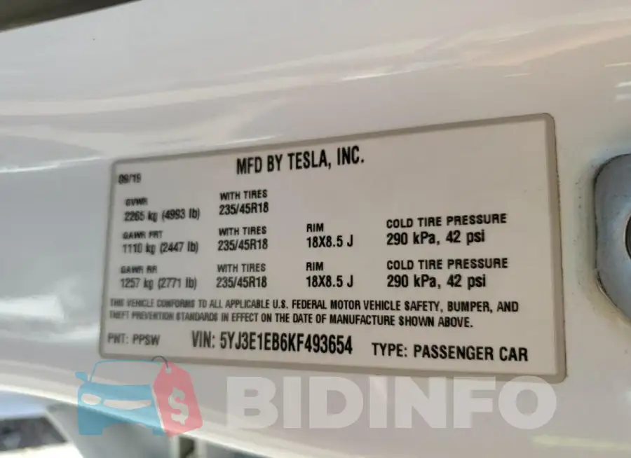 5YJ3E1EB6KF493654 Photo# 13