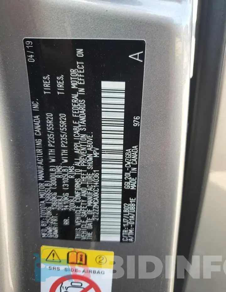 2T2ZZMCAXKC140361 Photo# 13