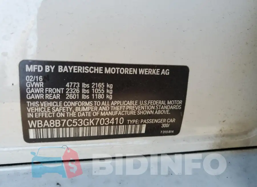 WBA8B7C53GK703410 Photo# 12