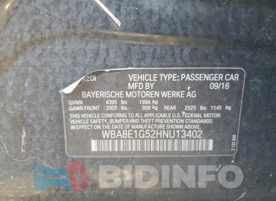 WBA8E1G52HNU13402 Photo# 12