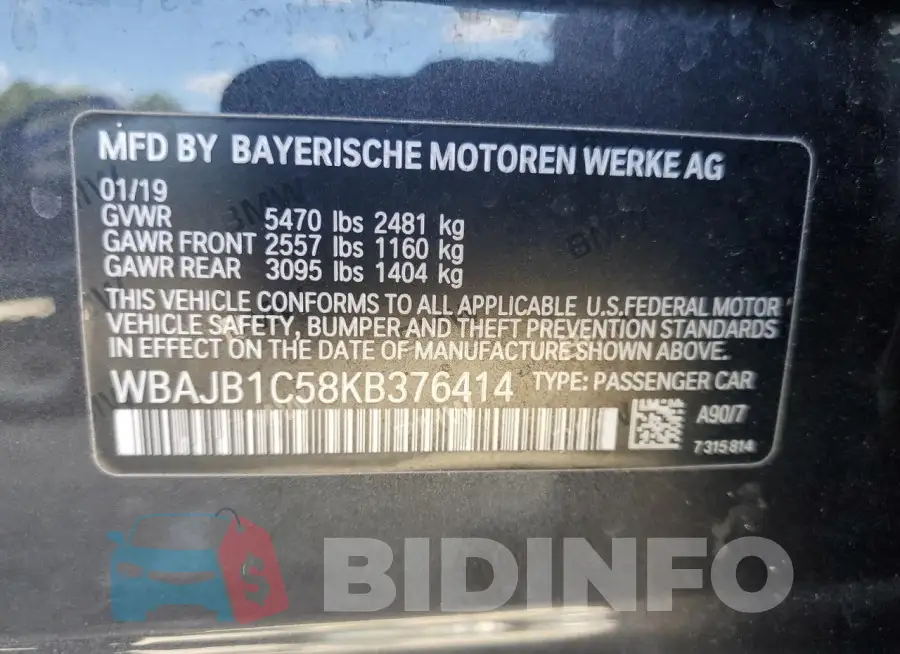 WBAJB1C58KB376414 Photo# 13