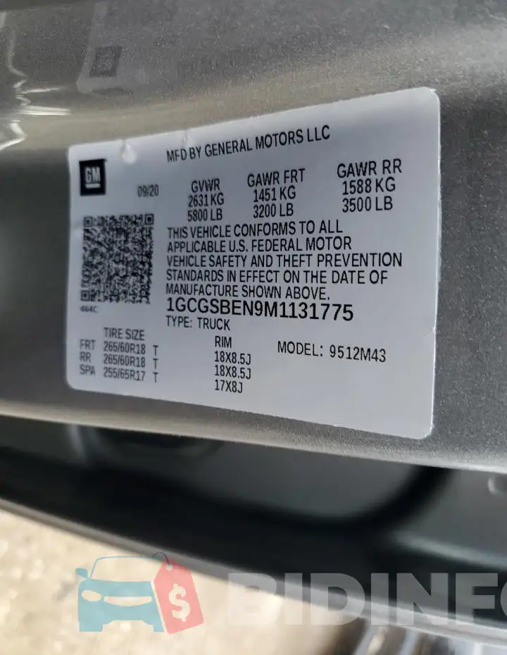 1GCGSBEN9M1131775 Photo# 12