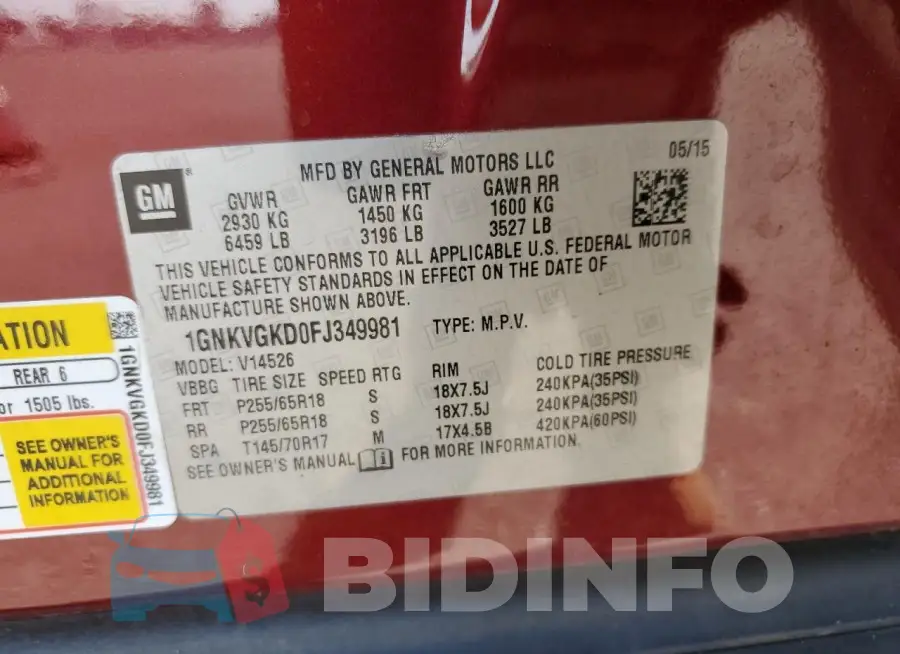 1GNKVGKD0FJ349981 Photo# 13