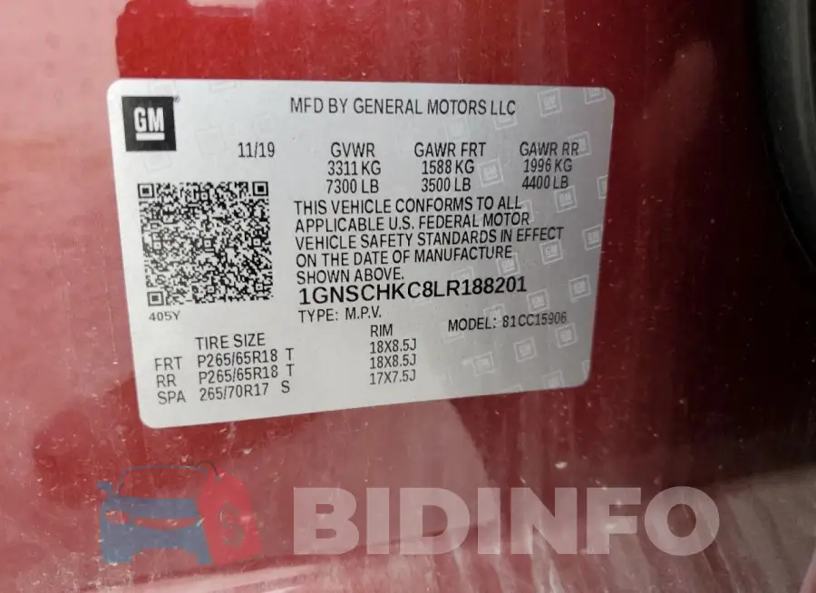 1GNSCHKC8LR188201 Photo# 13