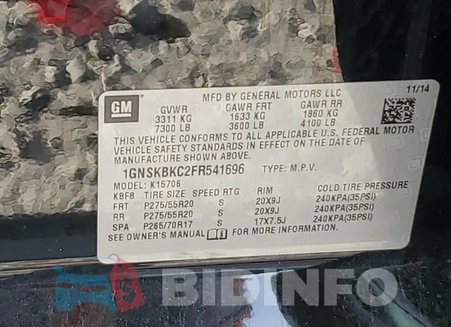 1GNSKBKC2FR541696 Photo# 13