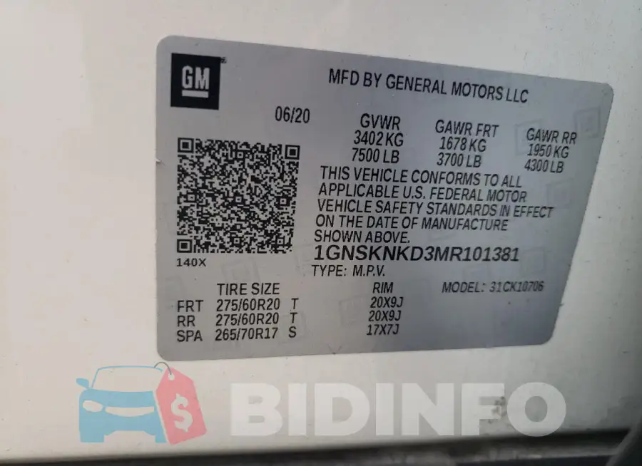 1GNSKNKD3MR101381 Photo# 12
