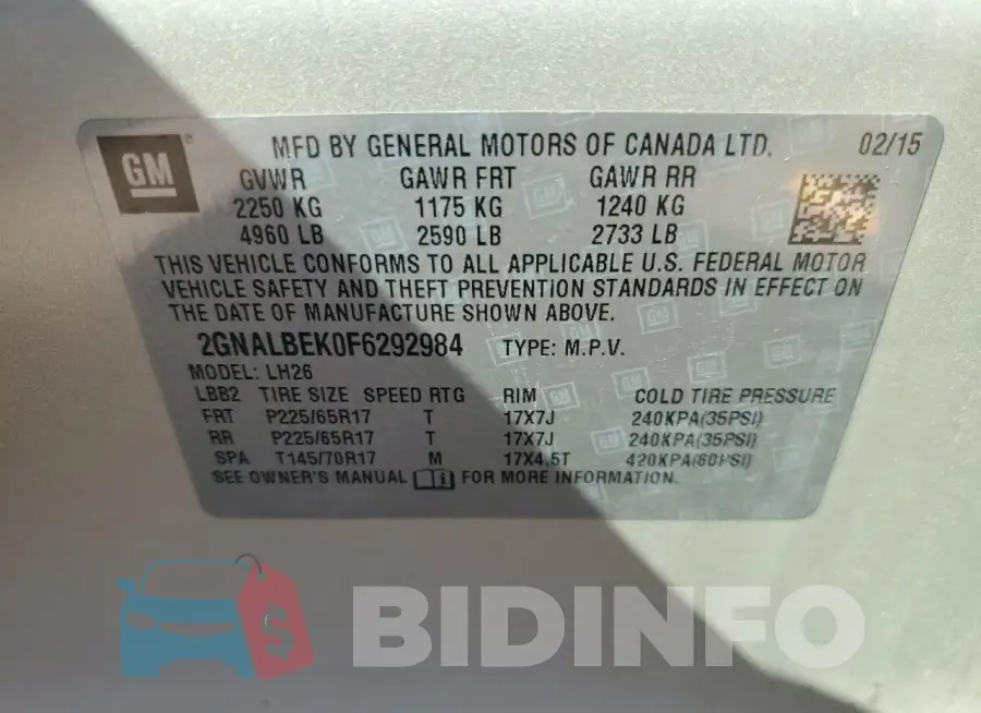 2GNALBEK0F6292984 Photo# 13