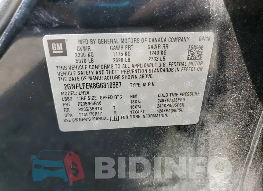 2GNFLFEK8G6310887 Photo# 13