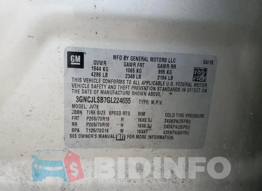 3GNCJLSB7GL224655 Photo# 12