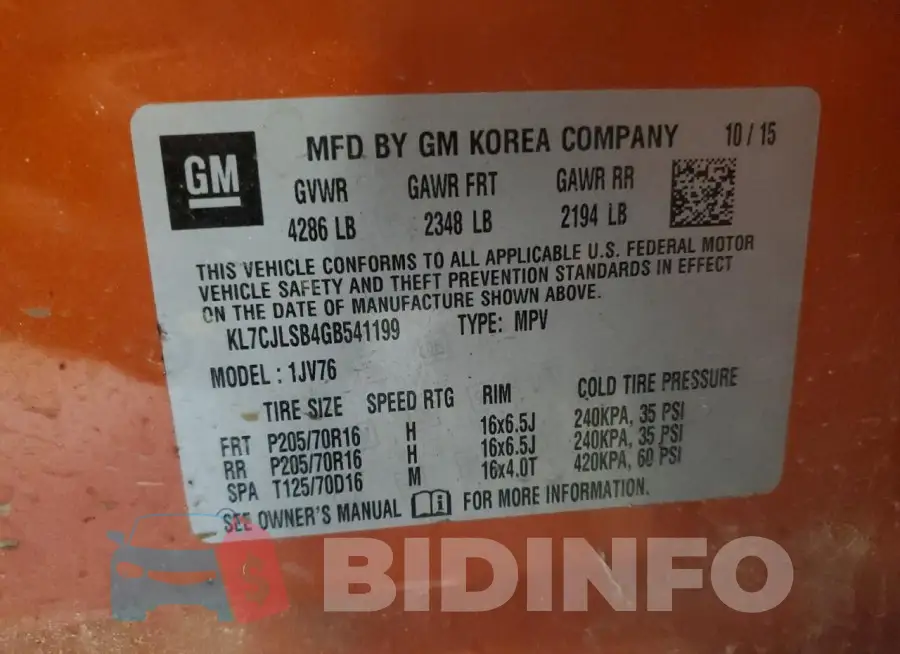 KL7CJLSB4GB541199 Photo# 13