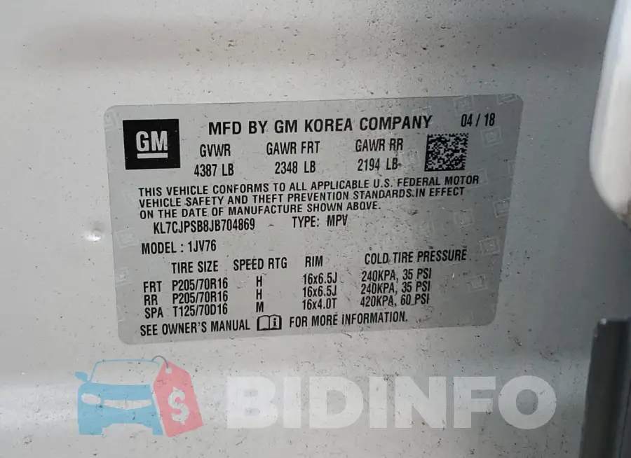 KL7CJPSB8JB704869 Photo# 13