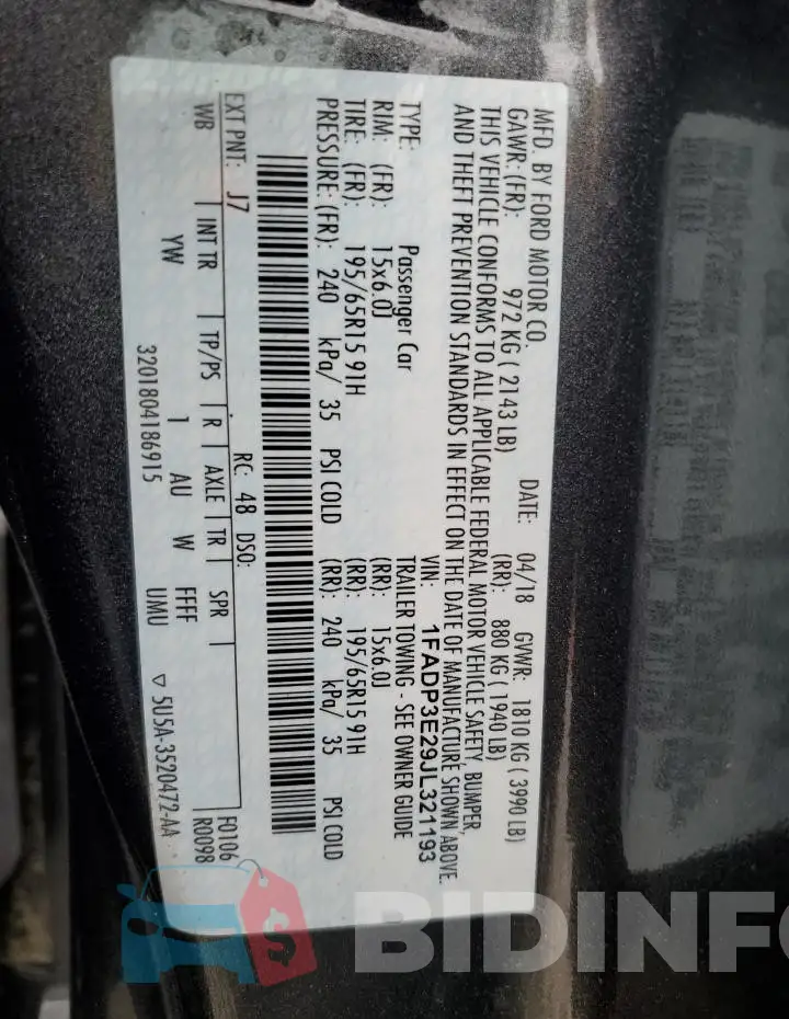1FADP3E29JL321193 Photo# 13
