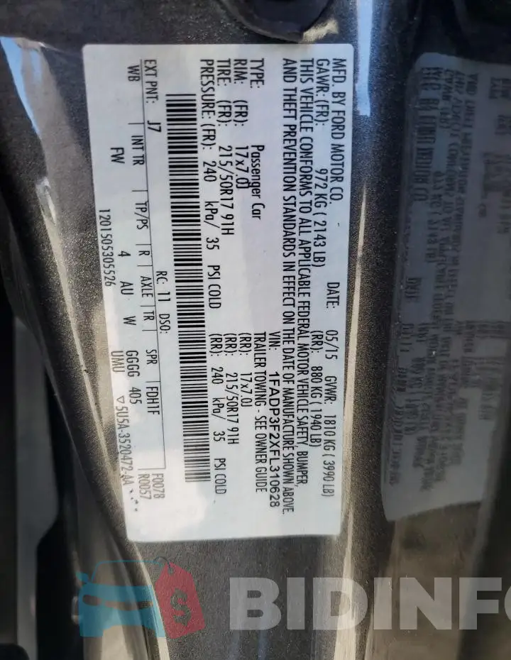 1FADP3F2XFL310628 Photo# 13