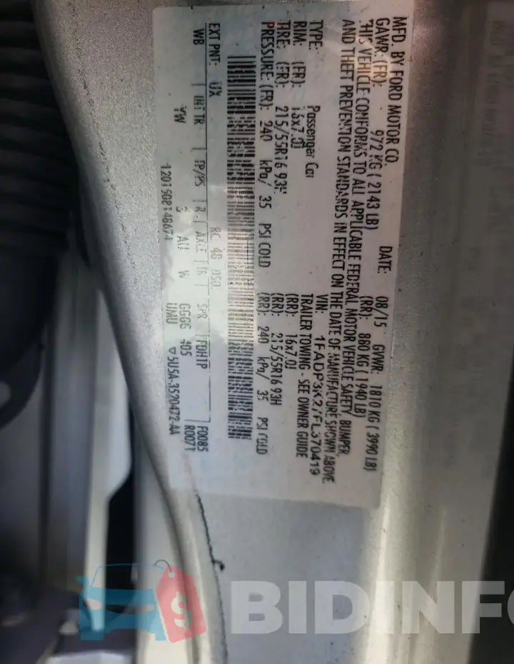 1FADP3K27FL370419 Photo# 12