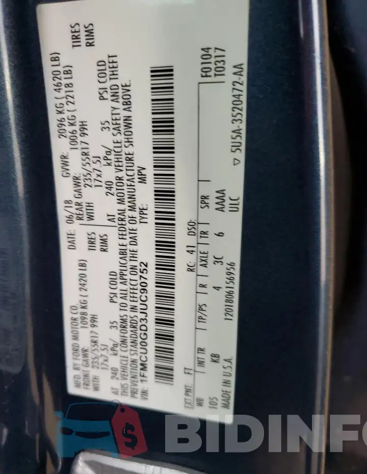 1FMCU0GD3JUC90752 Photo# 13