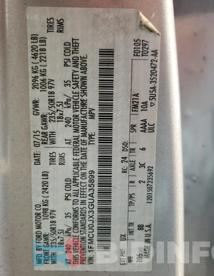 1FMCU0JX3GUA35899 Photo# 13