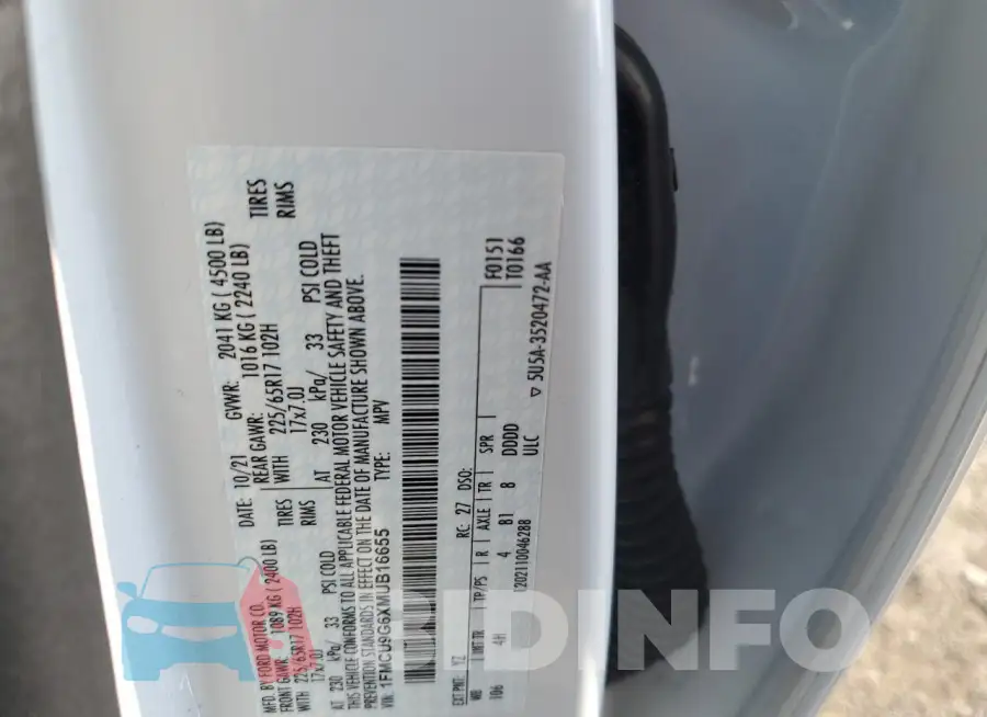 1FMCU9G6XMUB16655 Photo# 13