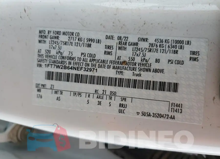1FT7W2B64NEF32971 Photo# 12