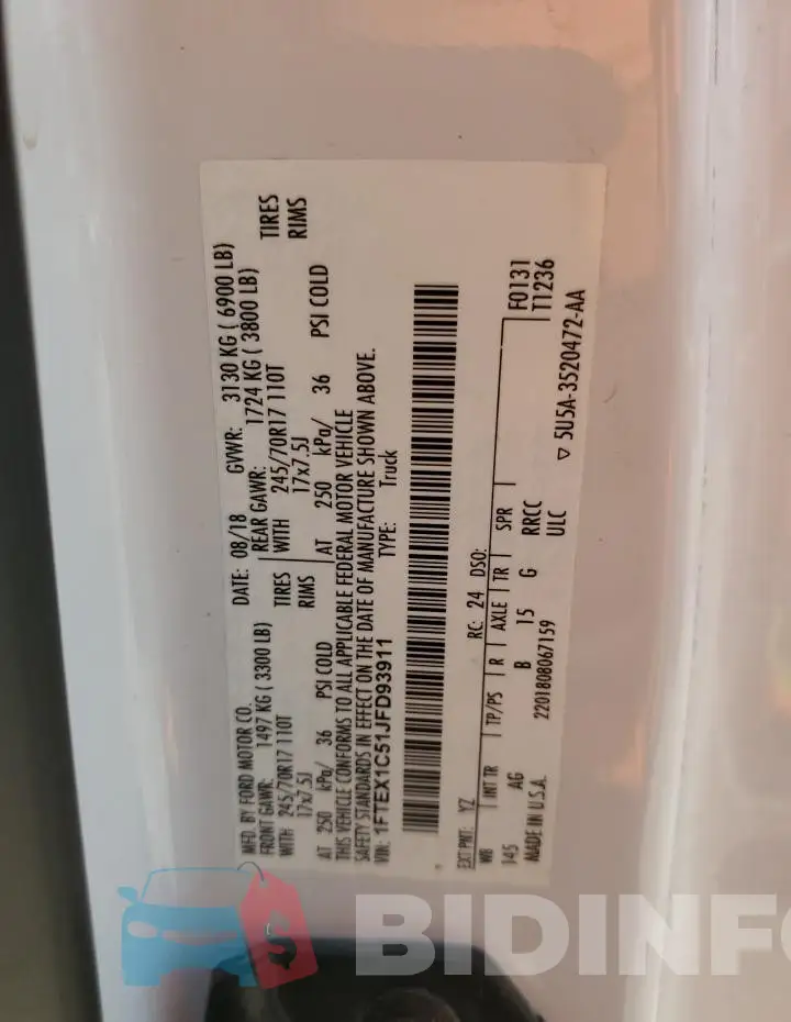 1FTEX1C51JFD93911 Photo# 12