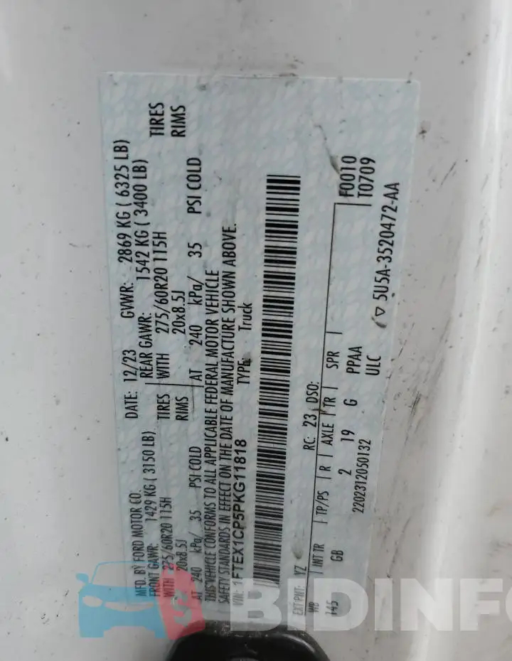 1FTEX1CP5PKG11818 Photo# 12