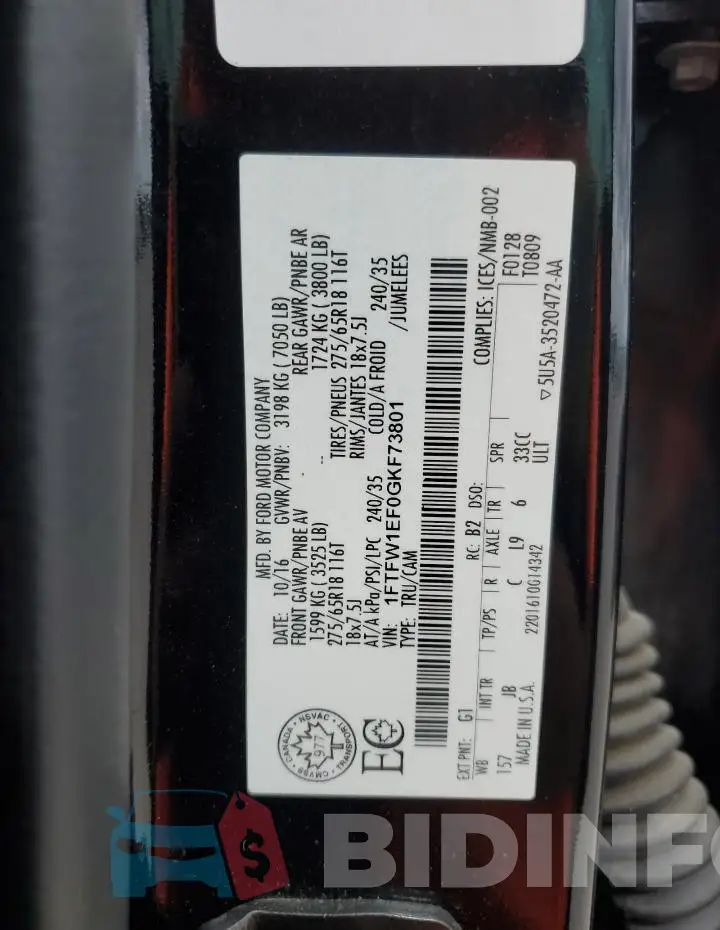 1FTFW1EF0GKF73801 Photo# 12