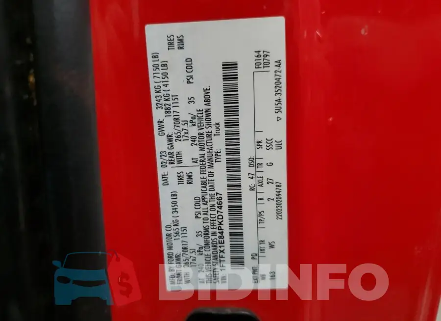 1FTFX1E84PKD74667 Photo# 13