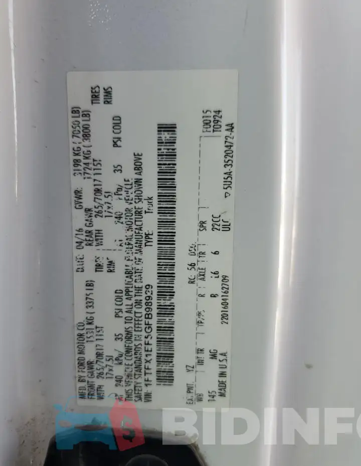 1FTFX1EF5GFB98929 Photo# 12