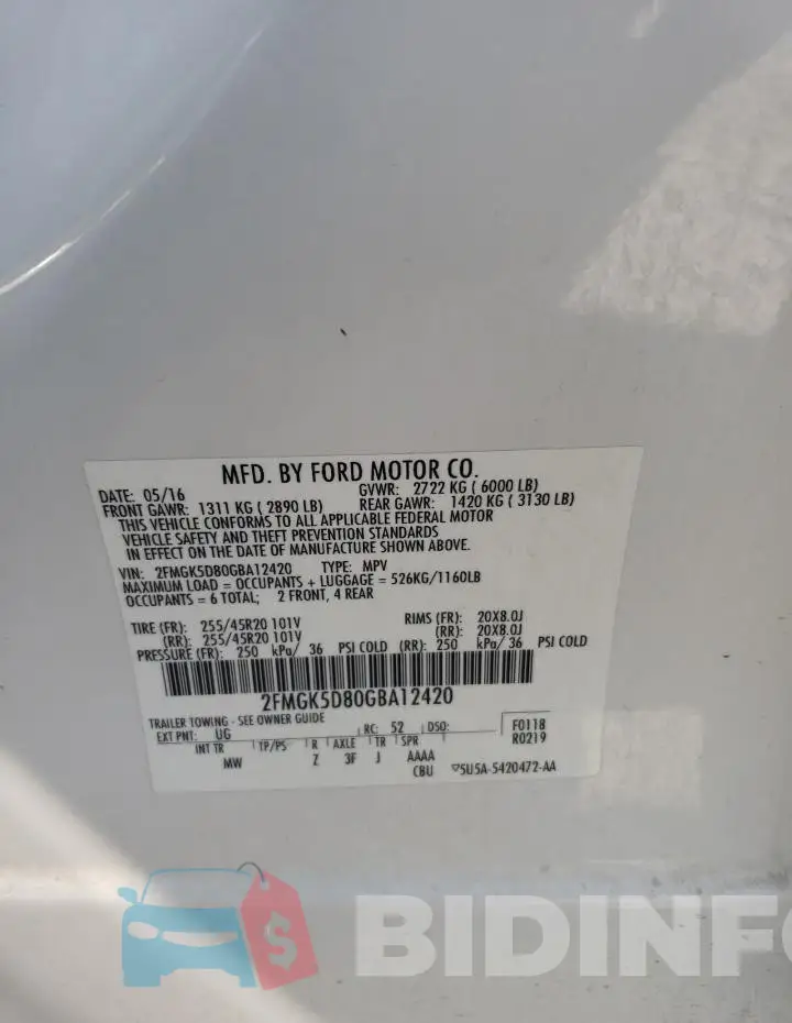 2FMGK5D80GBA12420 Photo# 13