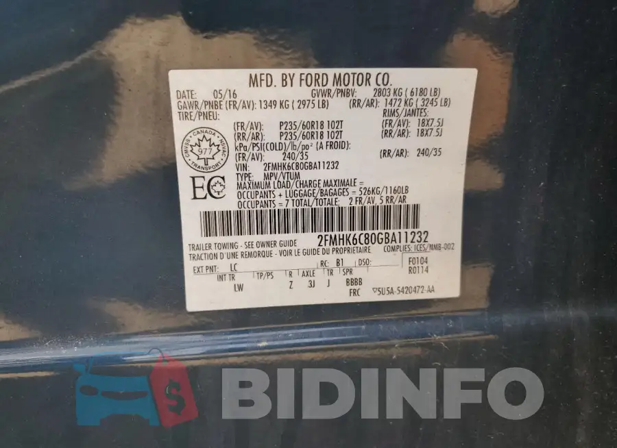 2FMHK6C80GBA11232 Photo# 14