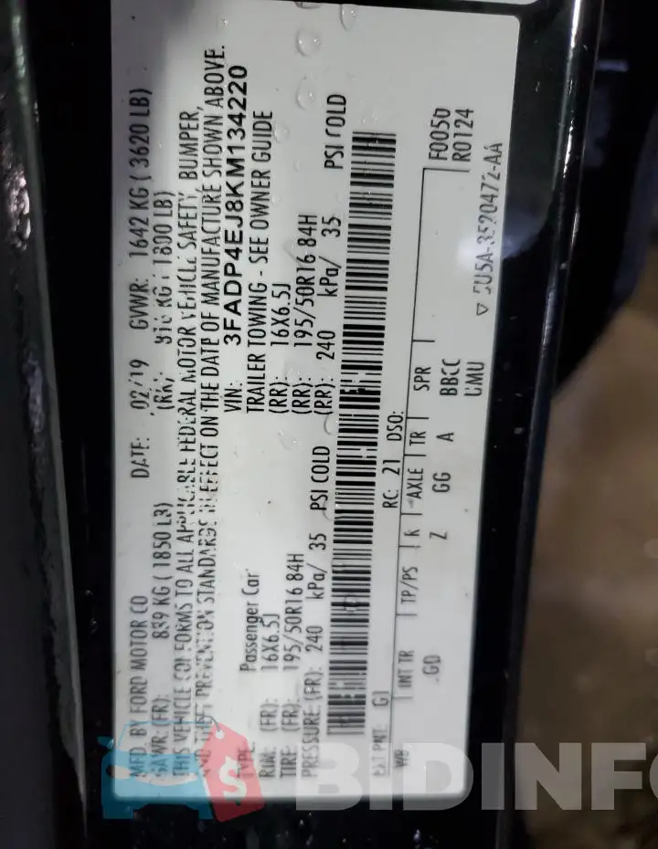 3FADP4EJ8KM134220 Photo# 13